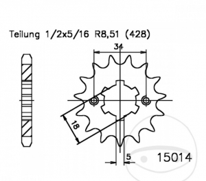 Front Sprocket Esjot - 13 teeth (pitch 428) - Dinli Cobia 50 ('11-'16) / Masai K 50 ('06-'09) / K 50 S ('10-'14) - JM