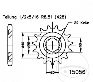 Front sprocket Esjot - 14 teeth (pitch 428) - Generic TR 125 SM ie / KSR-Moto TR 125 SM / ie / ie CBS / X CBS / X ie - JM