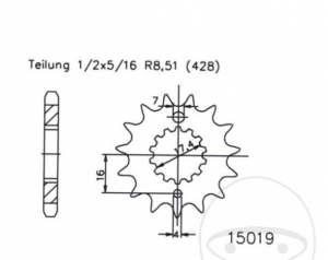 Front Sprocket Esjot - 17 teeth (pitch 428) - MZ/MUZ RT 125 / Classic / SM 125 / SX 125 / Yamaha SR 250 / SR 250 SP - JM