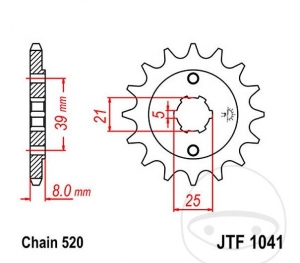 Front sprocket  JTF1041.14 (step 520) - Kymco Mxer 150 ('03-'07) / Kymco MXU 150 ('07-'17) - JM