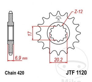 Front sprocket JTF1120.10 (pitch 420) - Malaguti XTM 50 Enduro / MBK TZR 50 XPower / Motorhispania Furia 50 Cross / 50 Max / SM 