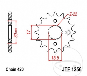 Front Sprocket JTF1256.14 (pitch 420) - Honda CR 80 R / RB / 85 R / RB / CRF 50 F / CRF 70 F / XR 50 R / XR 70 R - JM