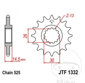 Front sprocket JTF1332.16 (pitch 525) - Honda CB 750 / CB 1000 RA / CB 750 F2 / RVF 750 R / VFR 800 F / VFR 800 X - JM