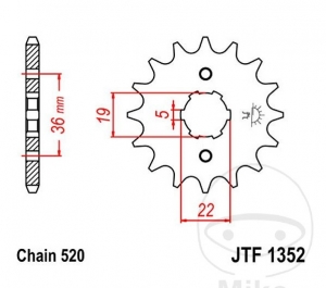 Front Sprocket JTF1352.13 (520 pitch) - Beeline Bestia 33 300 Offroad / 33 300 Onroad Supermoto / Honda TR 200 / TRX 300 EX - JM