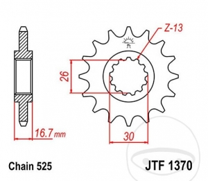 Front sprocket JTF1370.16 (pitch 525) - Honda CRF 1100 L A / L D / NT 1100 A  / D DCT / XL 1000 V / VA / 900 EFI T100 - JM