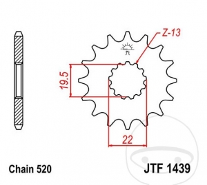 Front sprocket JTF1439.13 (520 pitch) - Suzuki LT-F 160 ('97-'04) - JM