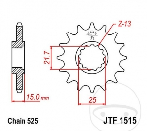 Front sprocket JTF1515.15 (pitch 525) - Kawasaki ZX-6R 600 F Ninja (1995-1997) - JM