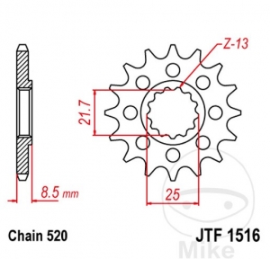 Front Sprocket JTF1516.16 (520 pitch) - Kawasaki ZX-10R 1000 K Ninja ABS / ZX-10R 1000 K Ninja Anniversary Edition ABS - JM