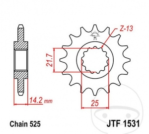 Front Sprocket JTF1531.15 (pitch 525) - Kawasaki ZR 750 D Zephyr ('96-'99) - JM