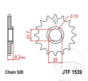 Front sprocket JTF1539.14 (pas 520) - Kawasaki Ninja 400 G / G KRT / S1 250 / Z 250 SL / 300 A / B / 400 D /  KLE 300 C - JM