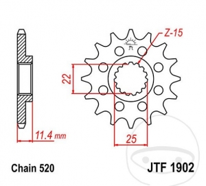 Front Sprocket JTF1902.16 (pitch 520) - KTM EGS 620 LC4 / LSE / LC4-E / EGS-E 400 LC4 / Enduro 690 LC4 / 690 R LC4 / EXC 350 - J