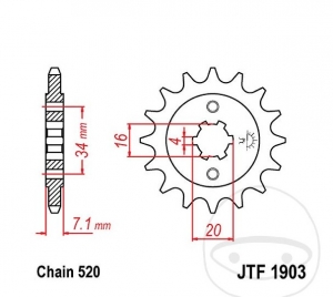 Front Sprocket JTF1903.13 (520 pitch) - Husqvarna Svartpilen 125 / 701 / KTM Duke 125 / 125 ABS / 200 / RC 125 / RC 200 - JM