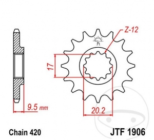 Front sprocket JTF1906.13 (step 420) - Husqvarna CR 65  ('12-'14) / TC 65 ('17-'20) / KTM SX 60  ('98-'20) - JM