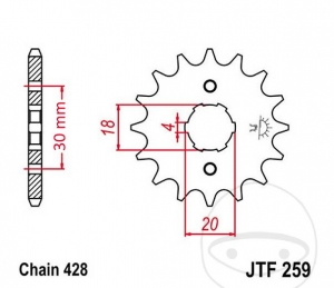 Front Sprocket JTF259.14 (pitch 428) - Explorer Protector 50 / Honda CB 100 K / CB 125 J / T / T2 / TD / CG 125 / ES / M - JM