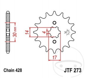 Front sprocket JTF273.15 (pitch 428) - Kymco K-Pipe 125 / K-Pipe 125 / Mash Fifty 50 Euro3 / 50 Euro4 / Suzuki FL 125 SDW - JM