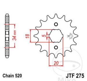 Front sprocket JTF275.15 (520 pitch) - Honda CB 200 B Disc Brakes ('74-'76) - JM