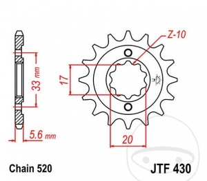 Front Sprocket JTF430.12 (pitch 520) - Kawasaki KX 250 F / Suzuki GSX 250 / E / EG / EU / U / E X7 / RM-Z 250 - JM