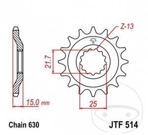 Front sprocket JTF514.15 (step 530) - Kawasaki GPZ 750 A Uni Trak ('85) / Z 750 GP Uni Trak ('83-'84) - JM