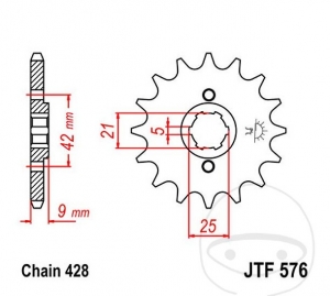 Front sprocket JTF576.17 (pas 428) - Yamaha XT 350 N ('86-'95) / Yamaha XT 350 H ('85-'90) - JM