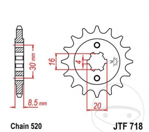 Front Sprocket JTF718.12 (520 pitch) - Husqvarna CR 125 ('93-'94) / WR 125 ('93-'94) - JM