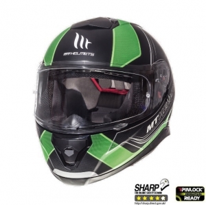 Full-face motorcycle helmet MT Thunder III SV Trace black/fluorescent green matte (integrated sun visor) - Black/fluorescent gre