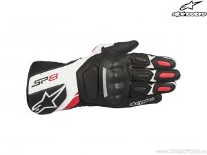 Guantes de moto calle SP-8 v2 de cuero (negro/blanco/rojo) - Alpinestars