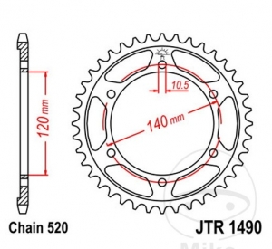 Hátsó hajtókar JTR1490.42 (520 lépés) - Honda NSR 250 R / Honda NSR 250 R SE / Honda NSR 250 R SP / Kawasaki EN 500 C -JM