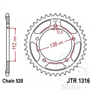 Hátsó hajtókerék JTR1316.43 (520 lépés) - Honda NSS 750 Forza DCT ABS / NSS 750 Forza DCT ABS / X-ADV 750 DCT ABS / CB 500