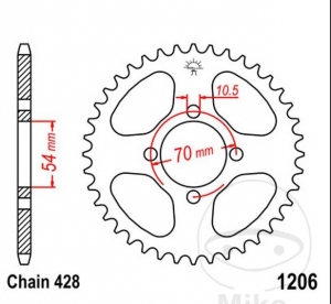 Hinterritzel JTR1206.44 (428er Teilung) - Honda CBR 125 R ('04-'05) - RS Repsol ('05-'07) - RW ('05-'10) - RW 80 Km/h ('07-'10) 