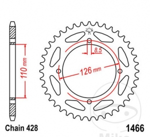 Hinterritzel JTR1466.47 (428 Teilung) - Kawasaki KLX 125 C / KLX 125 D D-Tracker / KX 65 A - JM