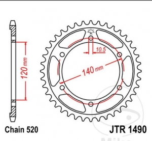 Hinterritzel JTR1490.44 (Teilung 520) - Honda NSR 250 R / NSR 250 R SE / W 800 A / W 800 A Black Edition / A Final Edition - JM