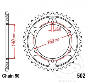 Hinterritzel JTR502.50 (Teilung 530) - Kawasaki GPX 750 R / GPZ 1100 E / GPZ 1100 F ABS / GPZ 750 R Ninja / 900 R Ninja - JM