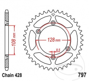 Hinterritzel JTR797.51 (428er Teilung) - Suzuki DR-Z 125 L ('07-'21) - JM