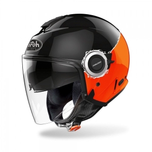 Jet helm (open gezicht) Helios Fluo zwart/glans oranje: Maat - MC