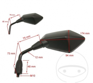 Jobb fekete tükör M10 mm - Kawasaki Z 1000 B ('07-'09) / Z 1000 C ABS ('07-'09) / Z 750 L ('07-'10) - JM