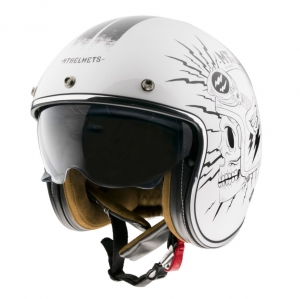 Kask otwarty MT Le Mans 2 SV Diler B0 błyszczący biały (zintegrowane okulary przeciwsłoneczne) - Błyszczący biały, XS (53