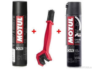 Kettingonderhoudskit - kettingspray voor reiniging Motul C1 400ML - kettingreinigingsborstel - kettingspray voor smering Motul R