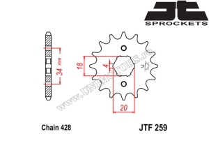 Kit corrente Daelim VS 125 / VS 125 Evolution ('97-'03) - (DID / JT)