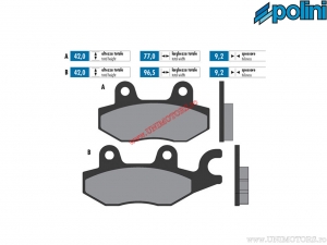 Klocki hamulcowe przednie sinterowane (77x42x9,2mm / 96,5x42x9,2mm) - 1742021.F - Polini