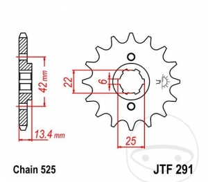 Koło zębate przednie JTF291.15 (krok 525) - Honda CB 450 S ('86-'90) / Honda CMX 450 C Rebel ('86-'87) - JM