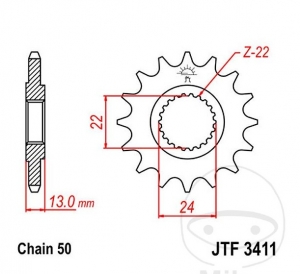 Koło zębate przednie JTF3411.16 (pas 530) - Bombardier DS 650 ('00-'05) / DS 650 BajaX ('01-'06) - JM