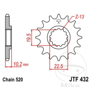 Koło zębate przednie JTF432.11 (krok 520) - Beta Alp 200 / Alp 40 350 / Urban 200 / Suzuki DR 350 / DR-Z 400 / RM 250 / TS 250