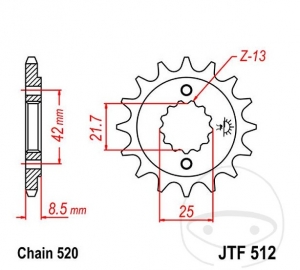 Koło zębate przednie JTF512.14 (pas 520) - Kawasaki BJ 250 A Estrella / 250 C Estrella / EN 500 C / ER 500 A Twister - JM