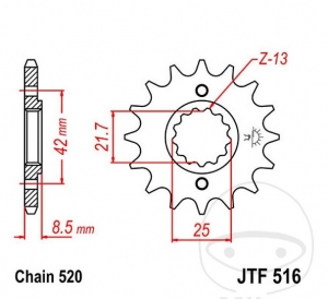 Koło zębate przednie JTF516.16 (krok 520) - Kawasaki EL 250 B / D / E / F / EL 252 F / KL 650 B / KLR 250 D / KLR 600 A / B - 