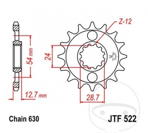 Koło zębate przednie JTF522.15 (pas 630) - Kawasaki GPZ 1100 B ('81-'82) / Z 1000 J ('81-'82) / K Ltd ('81) / R2 ('83) - JM