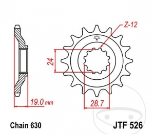 Koło zębate przednie JTF526.15 (krok 630) - Kawasaki GPZ 1000 RX Ninja - JM