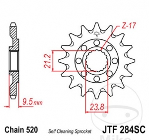 Koło zębate przedniej osi JTF284SC.14(520 kroków) - HM-Moto CRE-F 450 R / R ie / X / CRE-F 490 X ie / CRE-F 500 R ie / X / CR