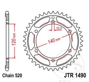 Koło zębate tył JTR1490.40 (krok 520) - Honda NSR 250 R / NSR 250 R SE / NSR 250 R SP / EN 500 C - JM