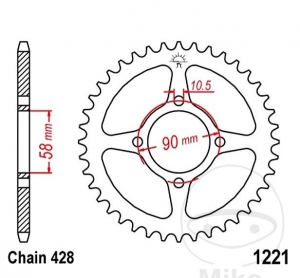 Koło zębate tylnego napędu JTR1221.44 (krok 428) - Honda CB 125 F / CBR 125 R / RS / RT / RW - JM