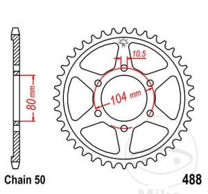 Koło zębate tylnego napędu JTR488.41 (krok 530) - Kawasaki Z 400 F-M GP / Z 550 B-C Ltd-D GP-F-H GP / Z 650 C-SR / Z 750 B-Y 